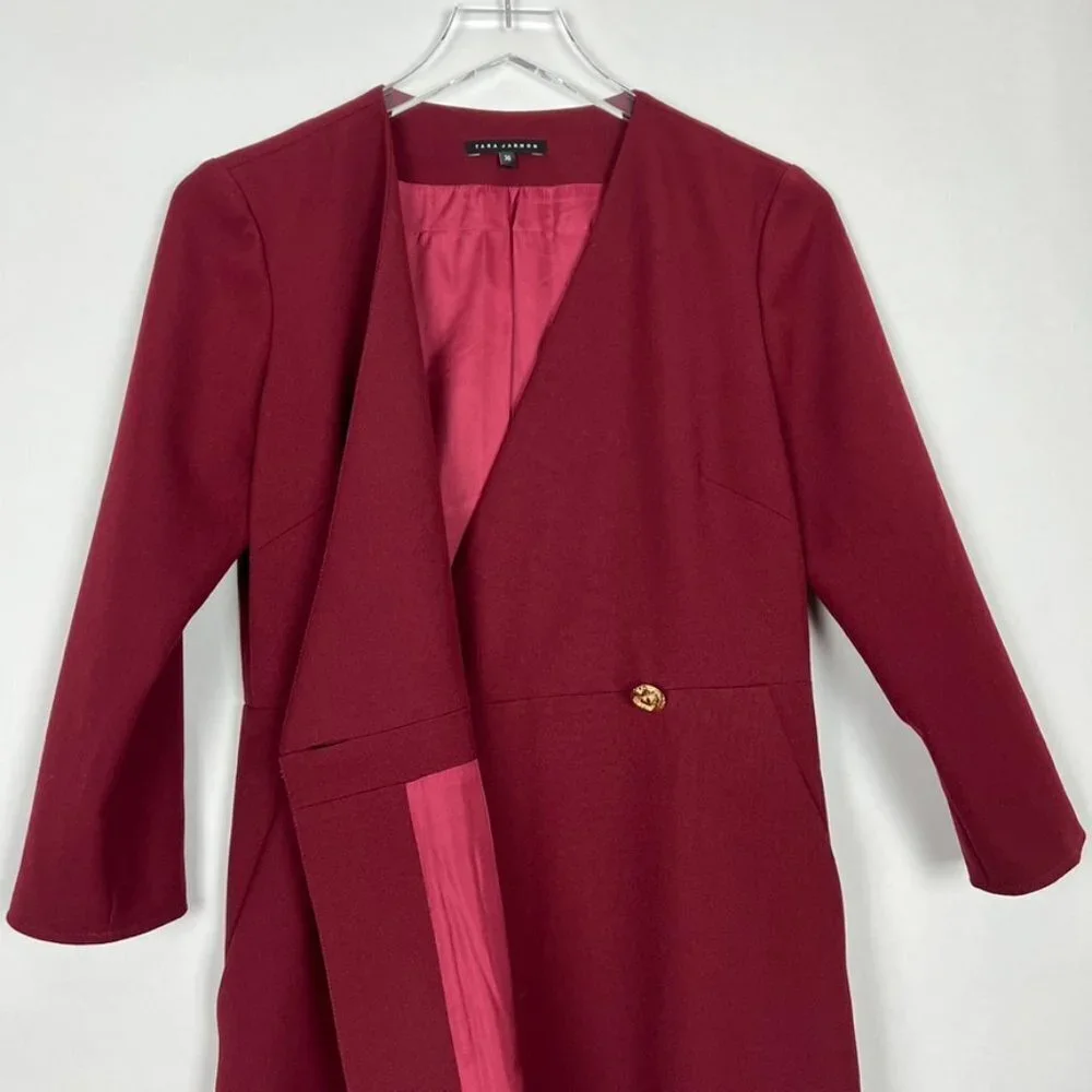 Tara Jarmon Paris Blazer Dress Women's Euro 36 | US 6 Burgundy Tailored Midi - Picture 4 of 16
